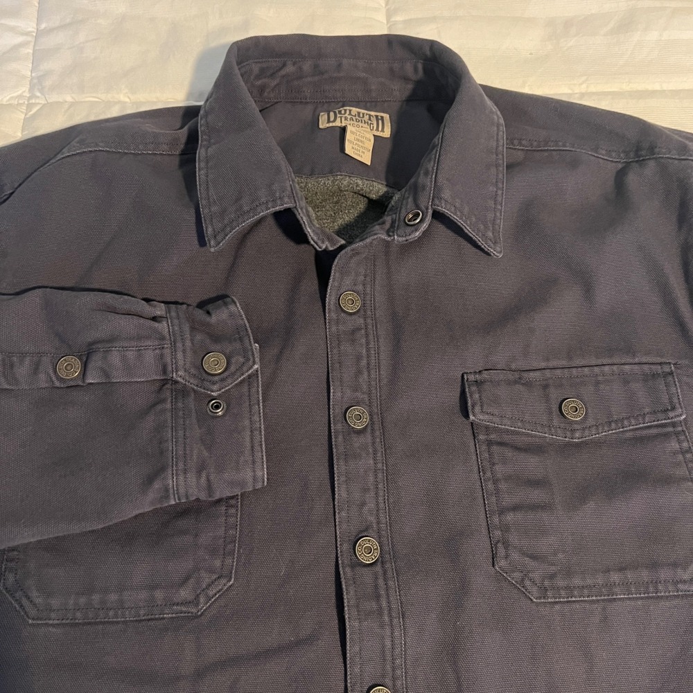 Duluth Trading Co Fleece Lined Canvas Shirt Jacket Mens 3XL Tall Charcoal Gray